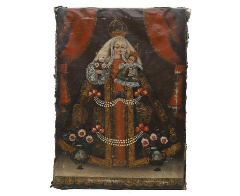 Cusco School, 19th century Madonna and Child, oil on canvas 69 x 49cmCondition ReportUnframed, slightly loose on the stretche