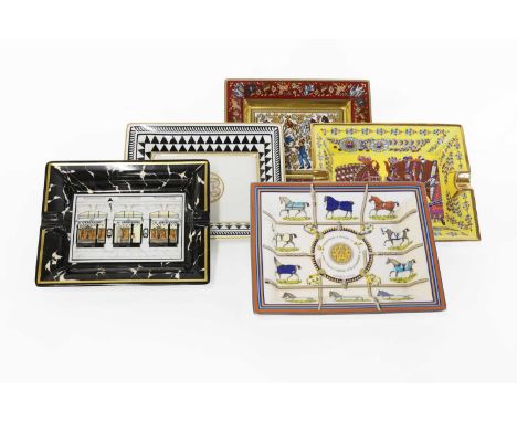 A collection of five porcelain ashtrays, of recent manufacture, each of rectangular form, comprising:three Hermès examples, f