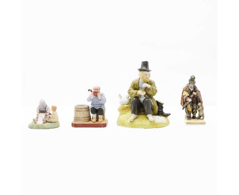 A group of Russian Gardner porcelain figures, comprising a seated figure, eating bread, 22cm high, another drinking from a bo