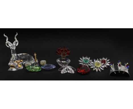 Swarovski items, comprising: an 'Inspiration Africa' Kudu ornament, two window ornaments, a violin on stand, a telephone, a t