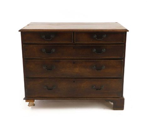 A George III mahogany chest of drawers, fitted to short over three long drawers on bracket feet101cm wide 52.5cm deep83cm hig