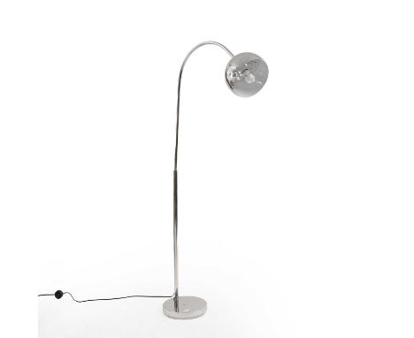 A chrome 'Arc' floor lamp, 1970s, with a ball shade, 154cm highCondition ReportWorking. Fair overall, used.PAT passed