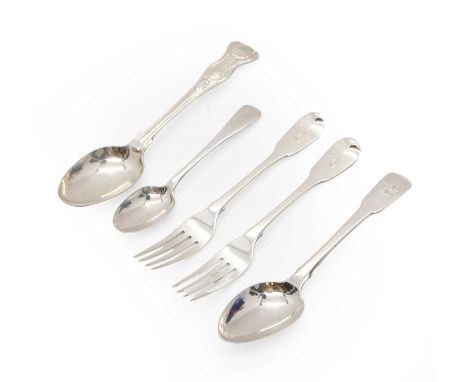 A large collection of silver flatware Georgian, Victorian and Edwardian, to include a set of twelve George III Fiddle Pattern