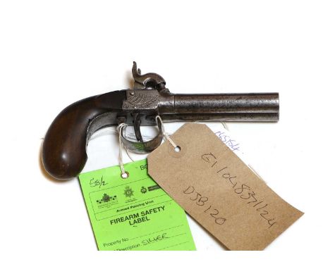 A double barrel side by side pocket pistol Belgium, 19th centuryfitted walnut grip,8cm barreltogether with a double barrel si
