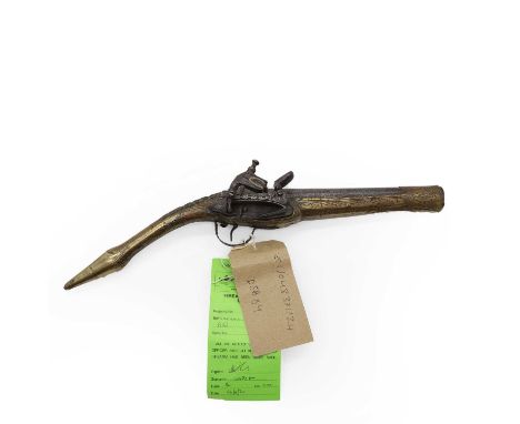 An Ottoman Miquelet pistol c.1820the teak frame with brass mounts20cm barrelProvenance : from the estate of a collector, Hodd