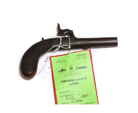 A percussion pocket pistol 19th century by Street of Hitchin with walnut chequered griplocal connection6.25cm engraved barrel