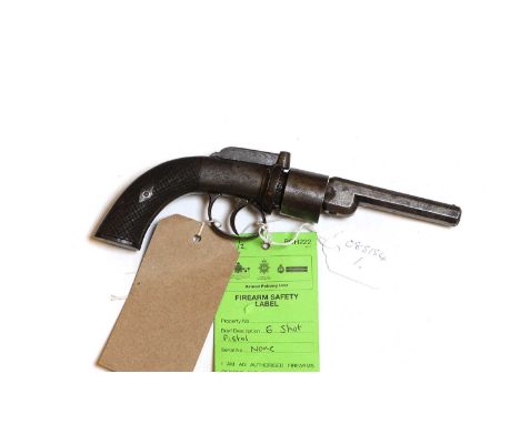 A English transitional revolver  mid 19th century,  .30 calibre no visible serial number,  having engraved band at muzzle and