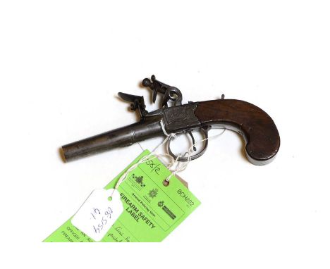 A boxlock flintlock pocket pistol circa 1820, by Wallis of Hullthe steel frame with engraved lockplate and walnut grip6.5cm b