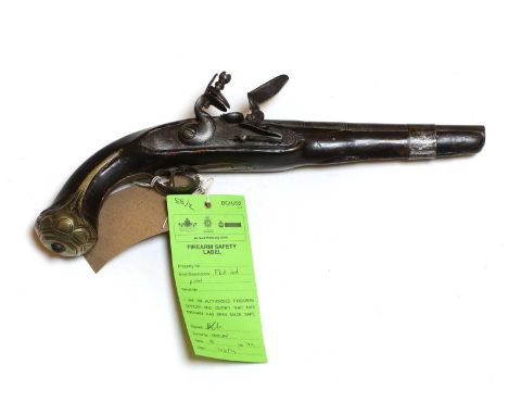 A flintlock holster pistol combined 101 Turkish, 19th century,teak framed with silvered and brass mounts28cm barreltogether w