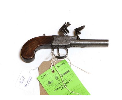 A flintlock pocket pistol London, 19th centurythe steel engraved lockplate with walnut grip6.25cm barrelProvenance : from the
