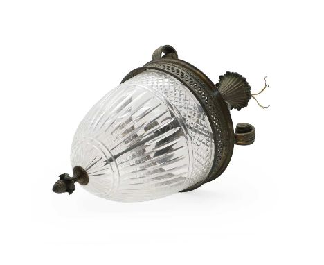 A cut glass glass lantern, 20th century, of bell shape with a cut brass collar,34cm wide62cm highCondition ReportPAT failed -