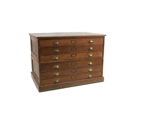 An oak plan chest, 20th century, six drawers with cup handles, of two parts, 171.5cm wide82cm deep84.5cm highCondition Report