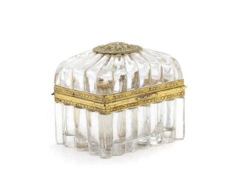 A Palais Royal glass and gilt metal mounted casket 19th century, in the manner of Baccarat, with divsioned interior fitted wi