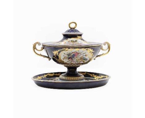 A Russian Gardner porcelain lidded urn and stand late 19th to early 20th century, decorated with floral sprays enclosed with 