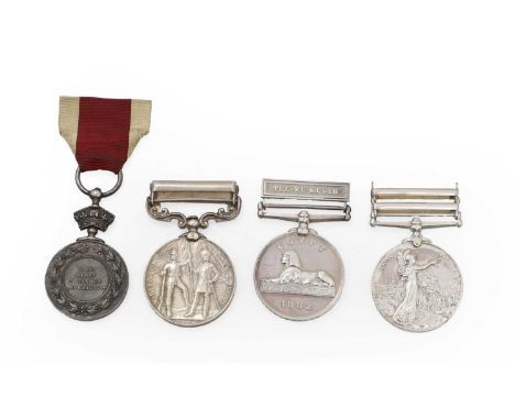 A selection of Victorian medals, comprising a South Africa Medal named to '3881 PTe S. Broughton. S. Stafford: Regt' with Cap