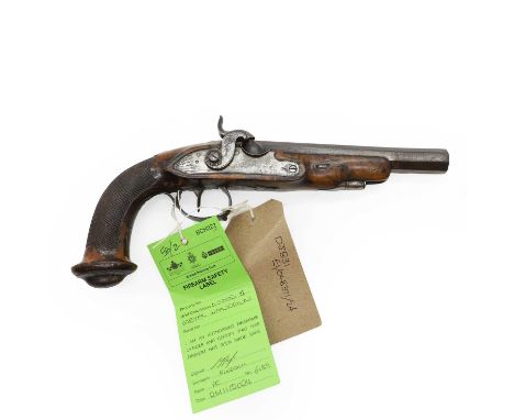 A Continental travelling percussion pistol 19th century,with octagonal barrel and walnut chequered grip15cm barrelProvenance 