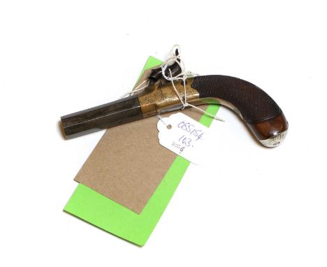 A percussion pocket pistol English, 19th centurythe rifled barrel with rounded brass frame and folding trigger5.5cm barrelPro