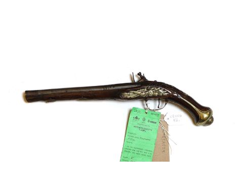 A flintlock holster pistol Ottoman, 19th century,the teak frame with brass mounts,26.5cm barrelProvenance : from the estate o