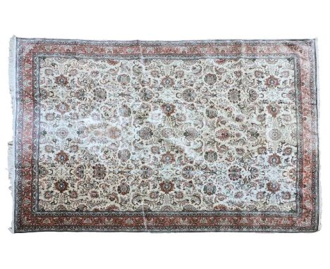 A silk kashmir carpet 20th century, shahbaz design to a ivory field,365 x 274cm
