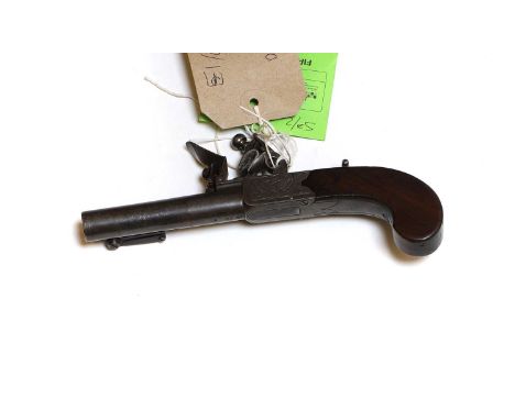 A flintlock single barrel pistol 19th century, Higham and Sons, Warringtonthe rifled barrel with with spring bayonet4cm barre