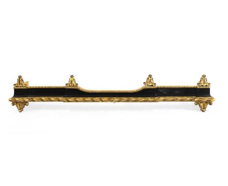 An ebonised and parcel giltwood pelmet late 19th century, the rectangular pelmet with arched centre embellished with acanthus
