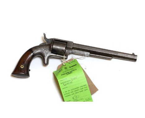 A Bacons patent six shot revolver  .38 calibre, circa 1860,  the barrel stamped 'Bacon Mfg Co. Norwich Conn.', loading lever 