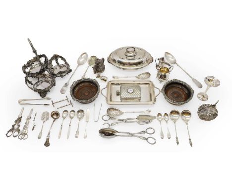 A collection of silver-plated wares, an Elkington three bowl stand, lacking glass, 27cm high, two pairs of grape scissors, 16
