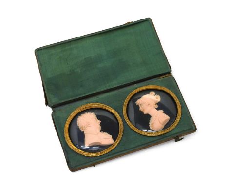 English School, early 19th century  a pair of profiles of Mr and Mrs Luke Foreman, Mr Foreman in profile to the right, in a c