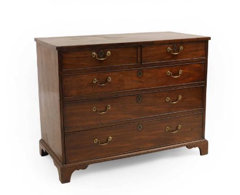 A George III mahogany chest of drawers, two short, over three long drawers, terminating in swept bracket feet,103.5cm wide50.