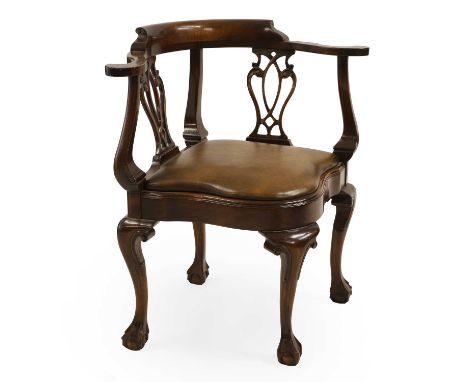 A Georgian-style mahogany corner chair, with a leather seat, 74cm wide 57cm deep 81cm high, seat 47cmCondition ReportGood ove