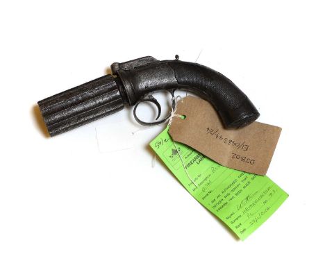 A percussion six shot pepper box revolver mid 19th century, with top safety,8.5cm barrelProvenance : from the estate of a col