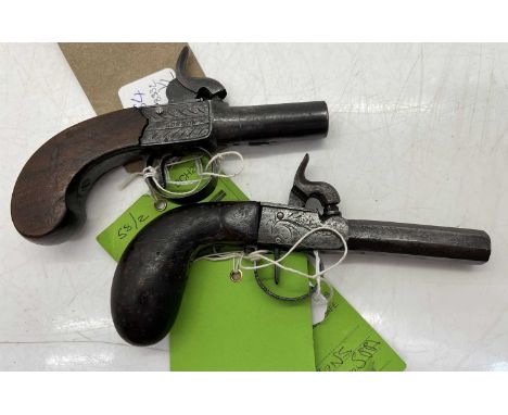 A percussion pocket pistol  19th century, by Cutler of London, with engraved lockplate and walnut grip, 4.5cm barrel together