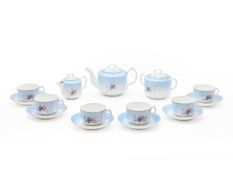 A Russian Gardner porcelain tea service late 19th to early 20th century, comprising a teapot, lidded sugar bowl, lidded cream