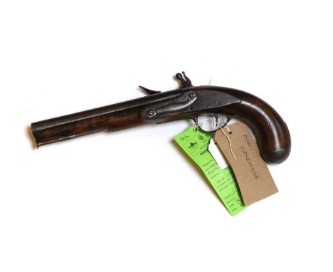 A flintlock holster pistol  early 19th century, possibly French,  having walnut frame, steel ramrod, 23cm barrelProvenance : 