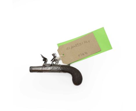 A round framed flintlock pocket pistol  Styan, Manchester, 19th century, with folding trigger, engraved lockplate, top safety