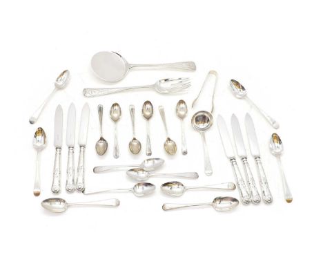 A collection of silver flatware a set of six teaspoons and sugar tong set, by Henry Wilkinson &amp; Co, Sheffield 1880, in a 