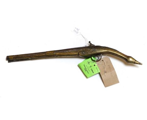 An Ottoman Miquelet pistol circa 1820teak framed with brass inlay33cm barrelProvenance : from the estate of a collector, Hodd