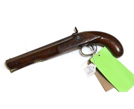 An English percussion holster pistol  by Richards, London having walnut frame with drum and nipple private proof mark 23cm ba