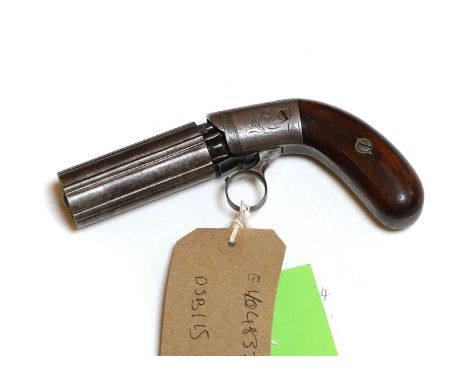 A Continental six shot ring trigger pepperbox pistol 19th centurythe steel frame with walnut grip9cm barrelProvenance : from 