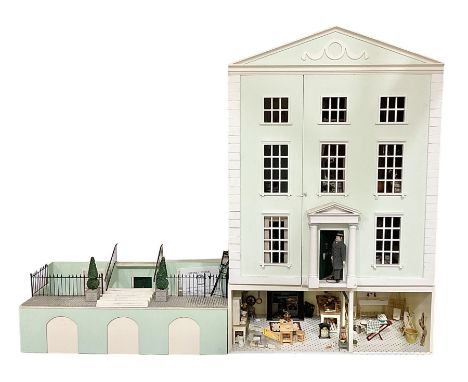 Honeychurch kit-built large wooden dolls house as a 19th century style double fronted four storey town house; with stucco fin