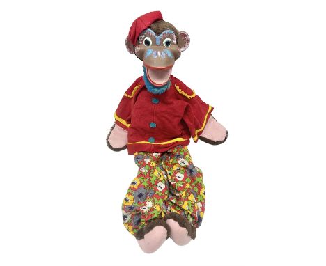 1970s Pelham Vent Puppet in the form of a monkey, the ventriloquist dummy donning floral trousers and hat