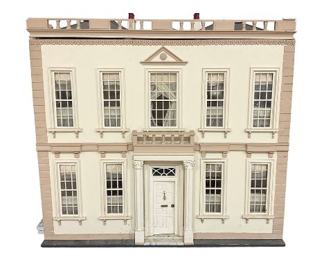 Kit-built wooden dolls house, possibly by Honeychurch, as a 19th century style double fronted two-storey residence; with stuc