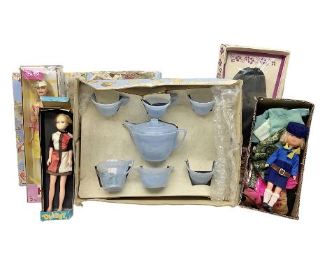 Doll's blue plastic tea set in original box marked 'Designed by Mabel Lucie Attwell'; Mattel Barbie Hip fashion doll; boxed; 