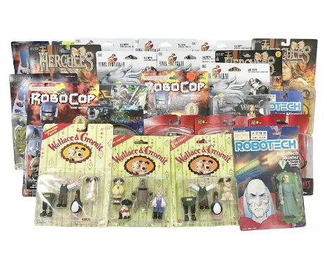Twenty-three carded action figures including Fantasy VIII (6), Hercules (3), MIB (2), Robocop (2), The Golden Compass, The In