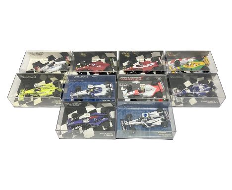 Pauls Model Art Minichamps Formula - ten 1:43 scale die-cast models of racing cars in plastic display cases (10)Condition Rep