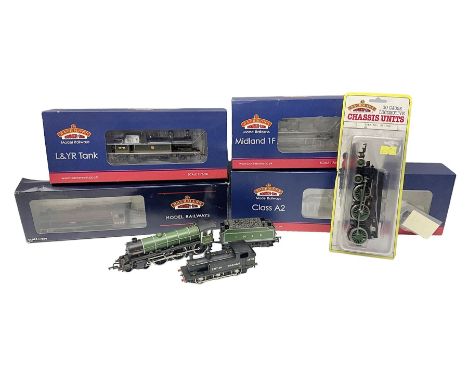 Bachmann '00' gauge - L & YR BR Black 2-4-2 tank locomotive No.50795; 4-6-0 locomotive 'Bellerophon' No.5694 in associated bo