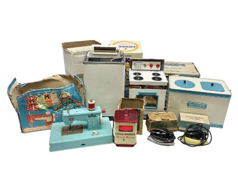 Six toy kitchen appliances - Casdon battery operated cooker; Mettoy Hoover washer; Chad Valley Hoovermatic washer; Wells Brim