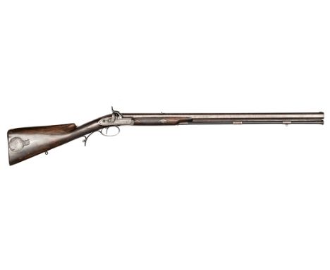 A mid 19th century 14 bore percussion sporting rifle,  46” overall, rebrowned octagonal twist barrel 30” with 2 platinum line