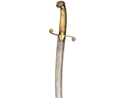 A naval shortsword or hanger, c 1850, curved SE blade 17½” with back fuller for two thirds length, marked “Mole” on backstrap