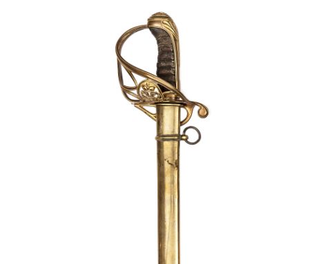A George IV 1822 pattern infantry field officer’s sword, slightly curved,  pipe backed blade 32½”, lightly etched for most of